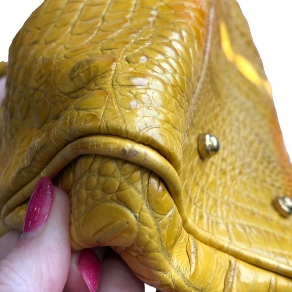 BRAHMIN golden yellow reptile textured leather two-way carry purse. Zip top - Picture 8 of 16